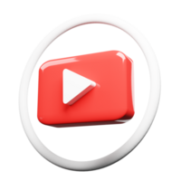 3D render youtube logo icon isolated on transparent background png