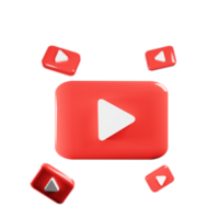 3D render youtube logo icon isolated on transparent background png