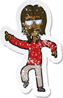 retro distressed sticker of a cartoon hippie man wearing glasses png