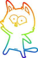 rainbow gradient line drawing of a cartoon cat waving png