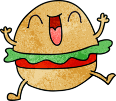 mano disegnato strambo cartone animato contento veggie hamburger png