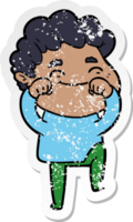 distressed sticker of a cartoon friendly man png