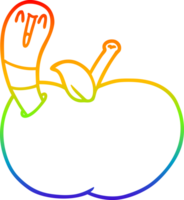 rainbow gradient line drawing of a cartoon worm in apple png