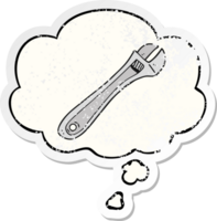 cartoon spanner with thought bubble as a distressed worn sticker png