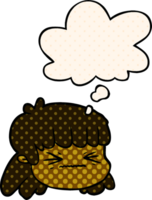 cartoon female face with thought bubble in comic book style png