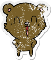 distressed sticker of a happy laughing cartoon bear png