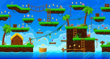 Arcade tropical pirate island game level map UI vector