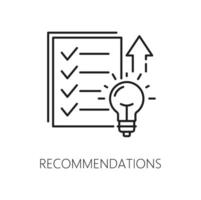 Recommendations, web audit service thin line icon vector