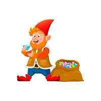 Cartoon gnome or dwarf character with treasure vector