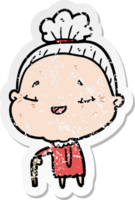 distressed sticker of a cartoon old lady png