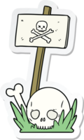 sticker of a cartoon skull bones and warning sign png