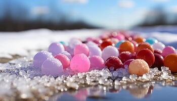 ai generado rosado pelota de caramelo refleja el alegría de verano vacaciones generado por ai foto