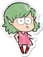 distressed sticker of a cartoon elf girl staring png