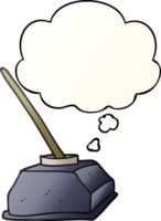 cartoon old ink pot and pen with thought bubble in smooth gradient style png