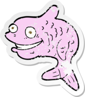 adesivo retrô angustiado de um peixe feliz de desenho animado png