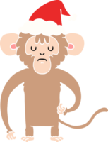 hand drawn flat color illustration of a monkey scratching wearing santa hat png