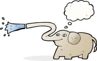 cartoon elephant squirting water with thought bubble png