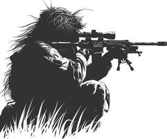 AI generated Silhouette sniper in action black color only full body vector