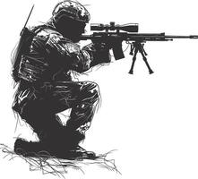 AI generated Silhouette sniper in action black color only full body vector