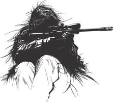 AI generated Silhouette sniper in action black color only full body vector