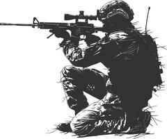 AI generated Silhouette sniper in action black color only full body vector