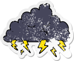 autocollant en détresse d'un nuage d'orage de dessin animé png