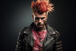 AI generated Rebellious Punk guy on street. Generate Ai photo