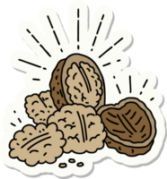 sticker of a tattoo style walnuts with shell png