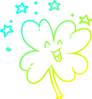 cold gradient line drawing of a happy cartoon four leaf clover png