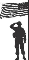 AI generated Silhouette Soldiers or Army pose in front of the blank flag black color only vector