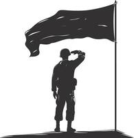 AI generated Silhouette Soldiers or Army pose in front of the blank flag black color only vector