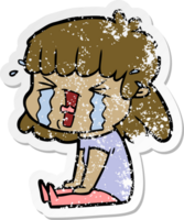 distressed sticker of a cartoon woman in tears png