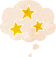 dibujos animados estrellas con pensamiento burbuja en grunge afligido retro texturizado estilo png