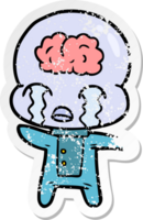 distressed sticker of a cartoon big brain alien crying png