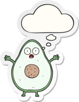 cartoon avocado with thought bubble as a printed sticker png