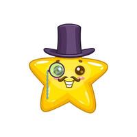 Cartoon cute kawaii star dons monocle and top hat vector