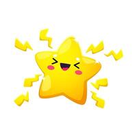 Cartoon excited kawaii star character, lightnings vector