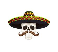 mexicano fiesta cráneo con sombrero y bigotes vector