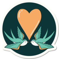 sticker of tattoo in traditional style of swallows and a heart png