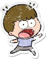 distressed sticker of a cartoon shocked man png