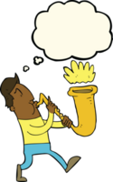 caricatura, hombre, soplar, saxofón, con, pensamiento, burbuja png
