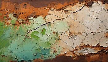 AI generated Abstract rusty metal plate with peeling paint creates distressed backdrop generated by AI photo