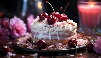 ai generado frescura y dulzura en un lámina, complacer en hecho en casa baya postre generado por ai foto