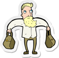 sticker of a cartoon hipster man carrying bags png