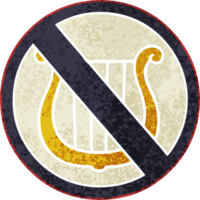 retro illustration style cartoon of a no harps allowed sign png