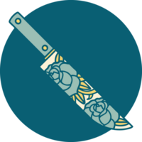 iconic tattoo style image of a dagger and flowers png