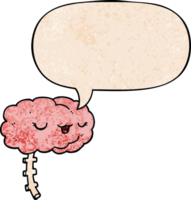 happy cartoon brain with speech bubble in retro texture style png