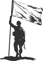 AI generated Silhouette Soldiers or Army pose in front of the white flag black color only vector