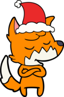 friendly hand drawn line drawing of a fox wearing santa hat png