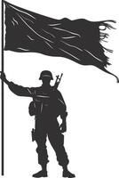 AI generated Silhouette Soldiers or Army pose in front of the blank flag black color only vector